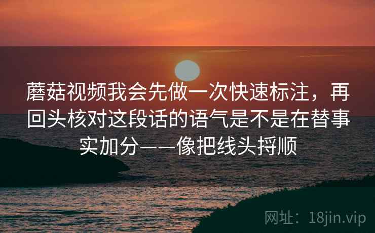 蘑菇视频我会先做一次快速标注，再回头核对这段话的语气是不是在替事实加分——像把线头捋顺